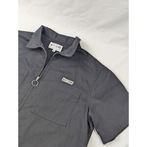 Welcome Men's Black ZIP Up Collared Shirt Sz Medium Lucifer Goth Skater Punk